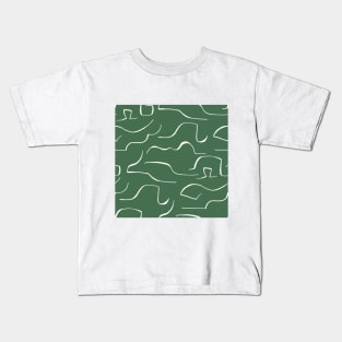 Dark green color wavey pattern Kids T-Shirt